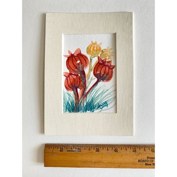 Poppy Pop - Original Wall Art Handmade Watercolor Pastel Artist Signed Frame Rea - Picture 6 of 7